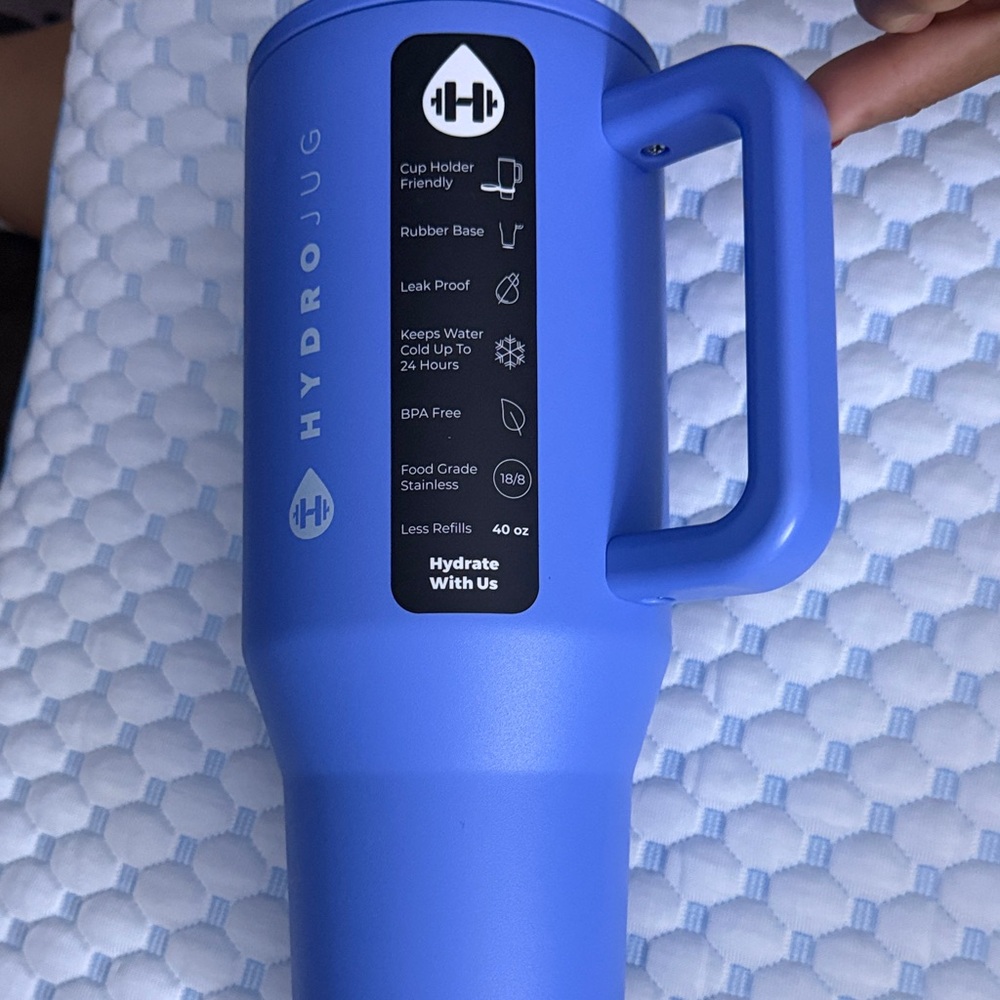 NIB HydroJug Traveler 40oz Water Bottle w/Handle & Flip Straw Light Blue